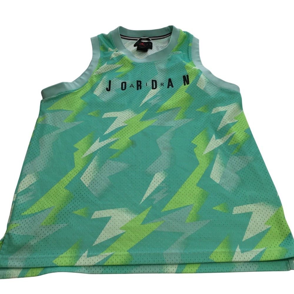 Air Jordan Mens Medium Basketball Jersey Tank Top Green Lightning Bolt